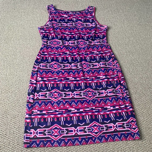 Columbia Womens‎ Sun Dress Size Small Pink Blue Geometric Sleeveless Pullover - Picture 1 of 10